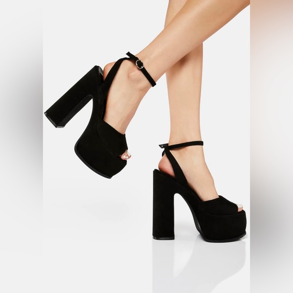 Lemon Drop by Privileged Black Velvet Platform Heels - Picture 6 of 8